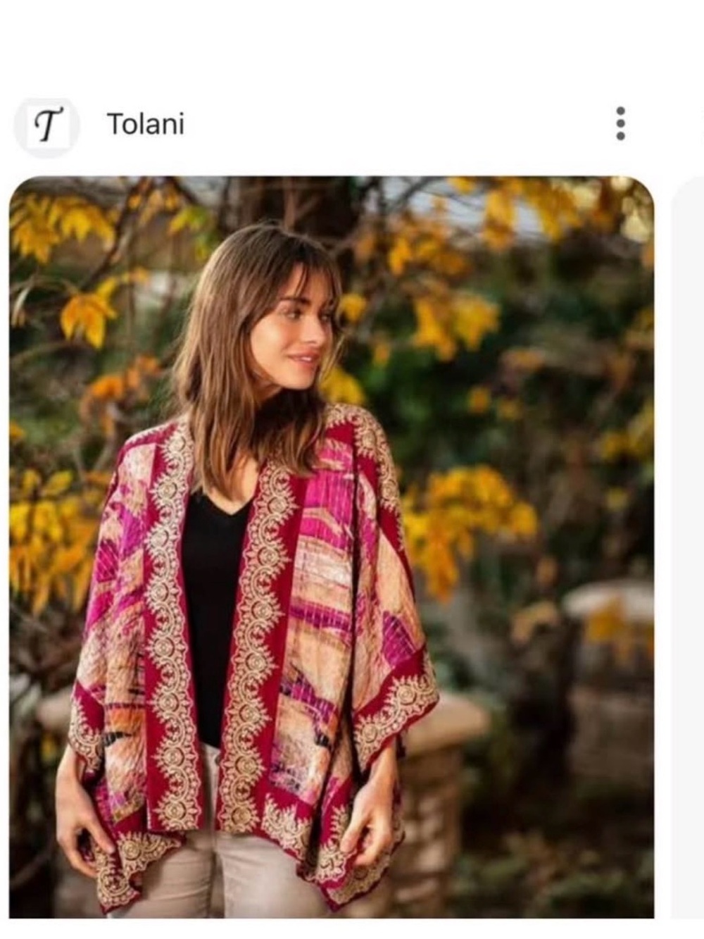Tolani O/S magenta Kimono short embroidered
